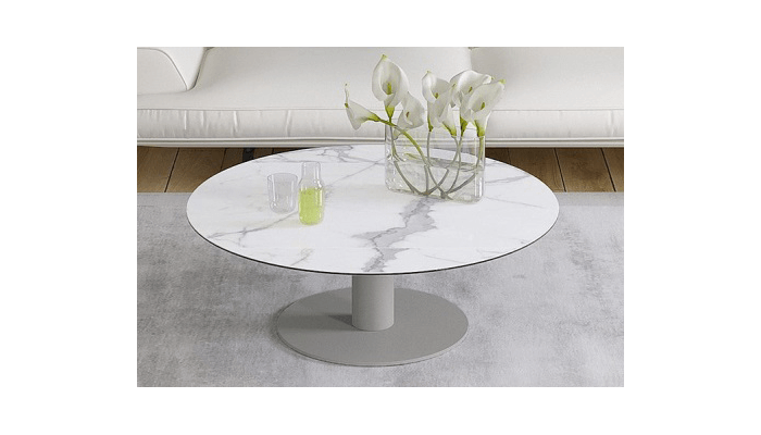 UNA - Table basse extensible plateau céramique pied acier métal laqué gris